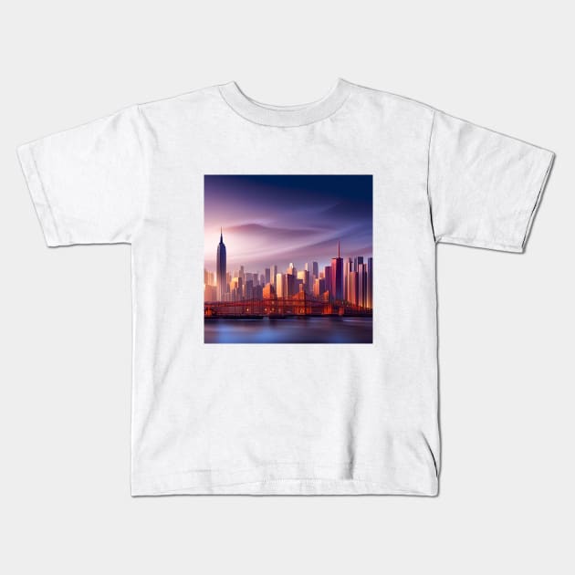 Manhattan skyline at sunset Kids T-Shirt by Bravetee